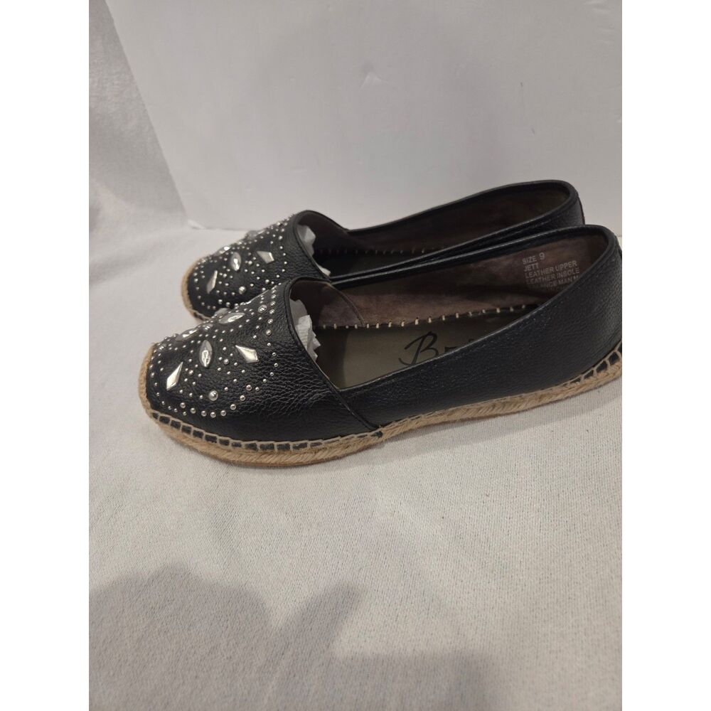 Brighton Jett Women's Black Pebbled Leather Silver Stud Detail Espadrilles Sz 9 - Picture 4 of 8